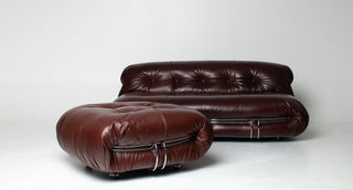 Soriana Love Seat Sofa and Ottoman in New Leather by Afra & Tobia Scarpa for Cassina