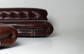 Soriana Love Seat Sofa and Ottoman in New Leather by Afra & Tobia Scarpa for Cassina