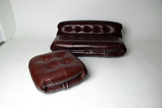 Soriana Love Seat Sofa and Ottoman in New Leather by Afra & Tobia Scarpa for Cassina