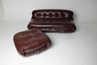 Soriana Love Seat Sofa and Ottoman in New Leather by Afra & Tobia Scarpa for Cassina