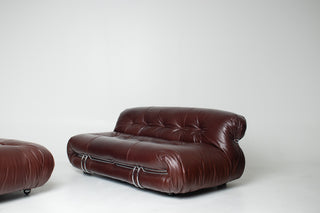 Soriana Love Seat Sofa and Ottoman in New Leather by Afra & Tobia Scarpa for Cassina