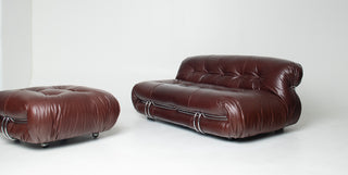 Soriana Love Seat Sofa and Ottoman in New Leather by Afra & Tobia Scarpa for Cassina
