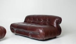 Soriana Love Seat Sofa and Ottoman in New Leather by Afra & Tobia Scarpa for Cassina