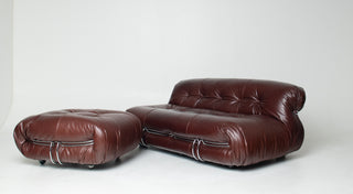 Soriana Love Seat Sofa and Ottoman in New Leather by Afra & Tobia Scarpa for Cassina