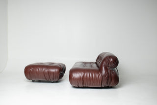 Soriana Love Seat Sofa and Ottoman in New Leather by Afra & Tobia Scarpa for Cassina