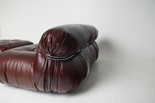 Soriana Love Seat Sofa and Ottoman in New Leather by Afra & Tobia Scarpa for Cassina