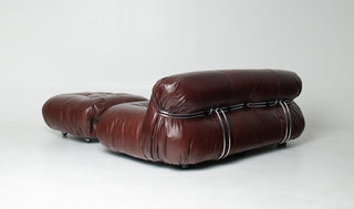 Soriana Love Seat Sofa and Ottoman in New Leather by Afra & Tobia Scarpa for Cassina