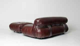 Soriana Love Seat Sofa and Ottoman in New Leather by Afra & Tobia Scarpa for Cassina