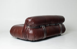 Soriana Love Seat Sofa and Ottoman in New Leather by Afra & Tobia Scarpa for Cassina