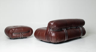 Soriana Love Seat Sofa and Ottoman in New Leather by Afra & Tobia Scarpa for Cassina
