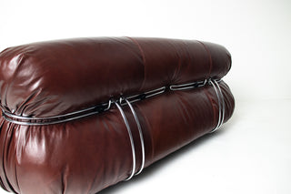 Soriana Love Seat Sofa and Ottoman in New Leather by Afra & Tobia Scarpa for Cassina