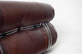Soriana Love Seat Sofa and Ottoman in New Leather by Afra & Tobia Scarpa for Cassina