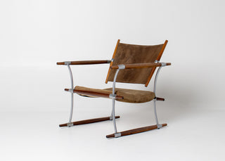 Metal and wood chair in original upholstery