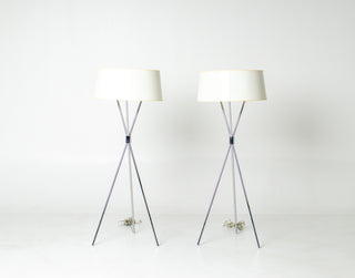Pair of T.H. Robsjohn-Gibbings Chrome Tripod Floor Lamps