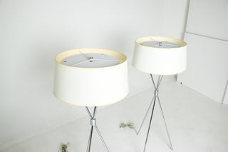 Pair of T.H. Robsjohn-Gibbings Chrome Tripod Floor Lamps