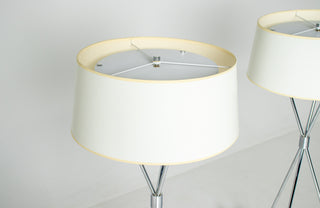 Pair of T.H. Robsjohn-Gibbings Chrome Tripod Floor Lamps