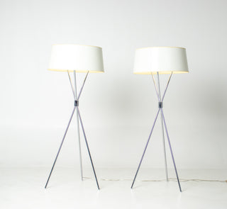 Pair of T.H. Robsjohn-Gibbings Chrome Tripod Floor Lamps