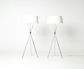 Pair of T.H. Robsjohn-Gibbings Chrome Tripod Floor Lamps