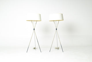Pair of T.H. Robsjohn-Gibbings Chrome Tripod Floor Lamps