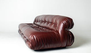 Afra & Tobia Scarpa for Cassina “Soriana” Four-Seat Sofa & Ottoman in New Oxblood Leather