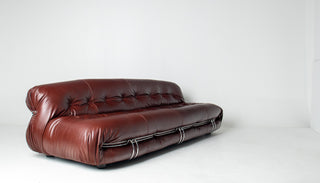 Afra & Tobia Scarpa for Cassina “Soriana” Four-Seat Sofa & Ottoman in New Oxblood Leather