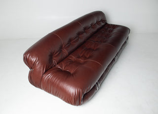 Afra & Tobia Scarpa for Cassina “Soriana” Four-Seat Sofa & Ottoman in New Oxblood Leather