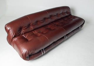 Afra & Tobia Scarpa for Cassina “Soriana” Four-Seat Sofa & Ottoman in New Oxblood Leather