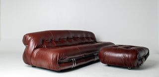 Afra & Tobia Scarpa for Cassina “Soriana” Four-Seat Sofa & Ottoman in New Oxblood Leather