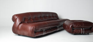 Afra & Tobia Scarpa for Cassina “Soriana” Four-Seat Sofa & Ottoman in New Oxblood Leather