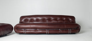 Afra & Tobia Scarpa for Cassina “Soriana” Four-Seat Sofa & Ottoman in New Oxblood Leather