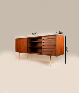 Arne Vodder Model 29 Teak Credenza with Solid Brass Legs – Danish Mid‑Century Modern Sideboard