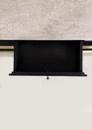 Paul McCobb Console Solid Brass with Travertine Top, Irwin Collection By Calvin Group