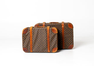 Vintage Louis Vuitton Monogram Canvas Suitcases – Set of Two with Original Saks Fifth Avenue Louis Vuitton Catalog