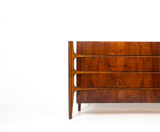 William Hinn Sculpted Walnut 8 Drawer Dresser, Made in Sweden, Circa 1950s