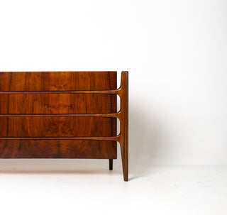 William Hinn Sculpted Walnut 8 Drawer Dresser, Made in Sweden, Circa 1950s