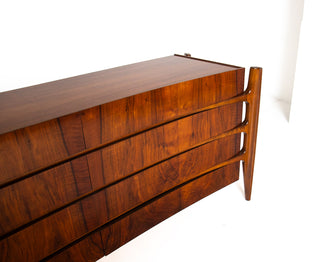 William Hinn Sculpted Walnut 8 Drawer Dresser, Made in Sweden, Circa 1950s