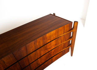 William Hinn Sculpted Walnut 8 Drawer Dresser, Made in Sweden, Circa 1950s