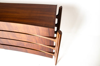 William Hinn Sculpted Walnut 8 Drawer Dresser, Made in Sweden, Circa 1950s