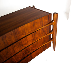 William Hinn Sculpted Walnut 8 Drawer Dresser, Made in Sweden, Circa 1950s