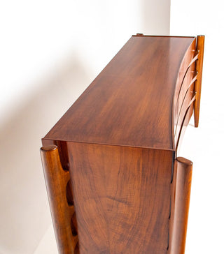 William Hinn Sculpted Walnut 8 Drawer Dresser, Made in Sweden, Circa 1950s
