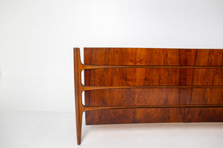 William Hinn Sculpted Walnut 8 Drawer Dresser, Made in Sweden, Circa 1950s