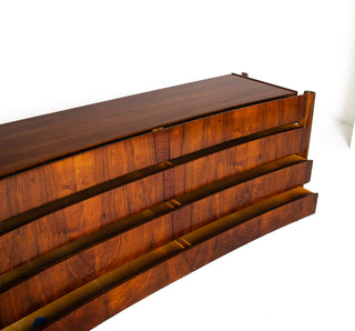William Hinn Sculpted Walnut 8 Drawer Dresser, Made in Sweden, Circa 1950s