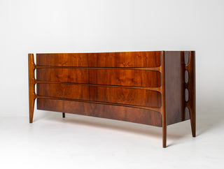 William Hinn Sculpted Walnut 8 Drawer Dresser, Made in Sweden, Circa 1950s