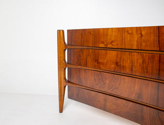 William Hinn Sculpted Walnut 8 Drawer Dresser, Made in Sweden, Circa 1950s