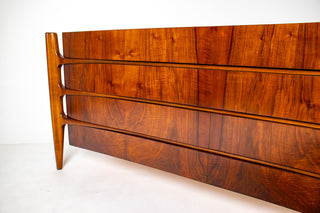 William Hinn Sculpted Walnut 8 Drawer Dresser, Made in Sweden, Circa 1950s