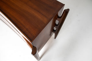 William Hinn Sculpted Walnut 8 Drawer Dresser, Made in Sweden, Circa 1950s