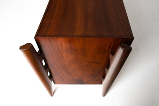 William Hinn Sculpted Walnut 8 Drawer Dresser, Made in Sweden, Circa 1950s