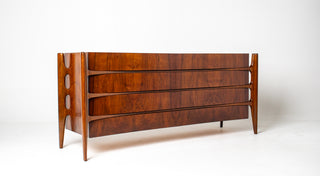 William Hinn Sculpted Walnut 8 Drawer Dresser, Made in Sweden, Circa 1950s