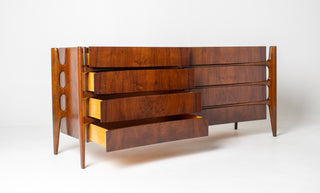 William Hinn Sculpted Walnut 8 Drawer Dresser, Made in Sweden, Circa 1950s