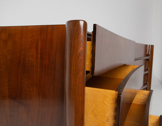 William Hinn Sculpted Walnut 8 Drawer Dresser, Made in Sweden, Circa 1950s